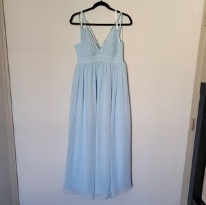 Azazie Amani Ski Blue Maxi Dress with pockets Size A8